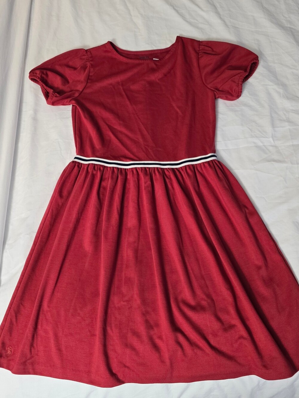 Polo Ralph Lauren Girls Red Fit-and-Flare Dress Stripe Elastic Waist Girls 16-18